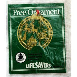 Vintage New Lifesavers Tree Ornament Gold Color Metal Twists Santa Christmas